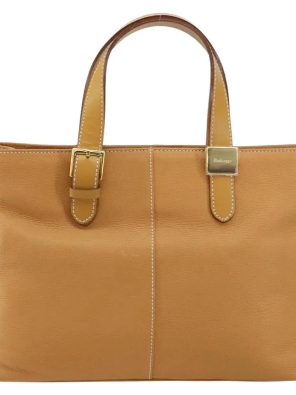 Burberrys Tote Bag Leather Beige Gold Auth 160726 - Picture 2 of 16